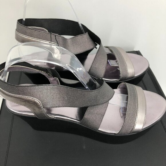 Via Uno Silver metallic  crossed ankle wrap platform wedge sandals size 9 - Picture 10 of 12